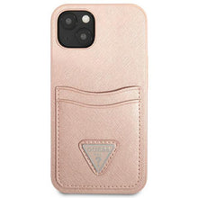 Заредете изображение във визуализатора на галерията – Guess GUHCP13MPSATPP iPhone 13 6.1 "pink / pink hardcase SaffianoTriangle Logo Cardslot - TopMag
