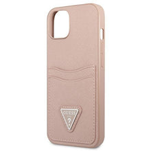 Заредете изображение във визуализатора на галерията – Guess GUHCP13MPSATPP iPhone 13 6.1 "pink / pink hardcase SaffianoTriangle Logo Cardslot - TopMag
