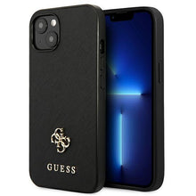 Заредете изображение във визуализатора на галерията – Guess GUHCP13SPS4MK iPhone 13 mini 5,4 "black / black hardcase Saffiano 4G Small Metal Logo - TopMag
