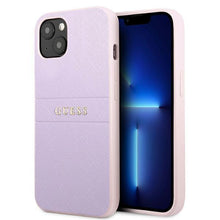 Заредете изображение във визуализатора на галерията – Guess GUHCP13SPSASBPU iPhone 13 mini 5,4 "purple / purple Saffiano Hot Stamp &amp; Metal Logo - TopMag
