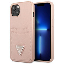 Заредете изображение във визуализатора на галерията – Guess GUHCP13SPSATPP iPhone 13 mini 5,4 "pink / pink hardcase SaffianoTriangle Logo Cardslot - TopMag
