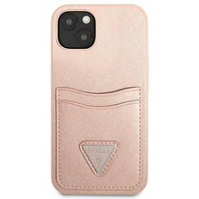 Заредете изображение във визуализатора на галерията – Guess GUHCP13SPSATPP iPhone 13 mini 5,4 "pink / pink hardcase SaffianoTriangle Logo Cardslot - TopMag
