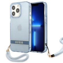 Заредете изображение във визуализатора на галерията – Guess GUHCP13XHTSGSB iPhone 13 Pro Max 6,7" niebieski/blue hardcase Translucent Stap - TopMag
