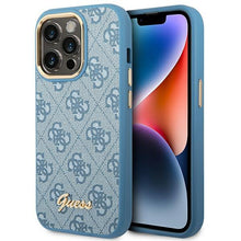 Заредете изображение във визуализатора на галерията – Guess GUHCP14LHG4SHB iPhone 14 Pro 6.1 "blue / blue hard case 4G Vintage Gold Logo - TopMag
