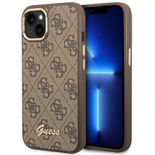 Заредете изображение във визуализатора на галерията – Guess GUHCP14MHG4SHW iPhone 14 Plus 6.7 "brown / brown hard case 4G Vintage Gold Logo - TopMag
