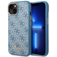 Заредете изображение във визуализатора на галерията – Guess GUHCP14SHG4SHB iPhone 14 6.1 "blue / blue hard case 4G Vintage Gold Logo - TopMag
