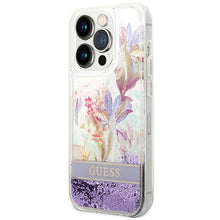 Заредете изображение във визуализатора на галерията – Guess GUHCP14XLFLSU iPhone 14 Pro Max 6.7 "violet / purple hardcase Flower Liquid Glitter - TopMag
