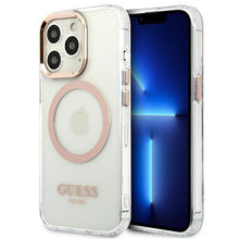 Заредете изображение във визуализатора на галерията – Guess GUHMP13LHTRMD iPhone 13 Pro / 13 6.1 "gold / gold hard case Metal Outline Magsafe - TopMag
