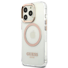 Заредете изображение във визуализатора на галерията – Guess GUHMP13LHTRMD iPhone 13 Pro / 13 6.1 "gold / gold hard case Metal Outline Magsafe - TopMag
