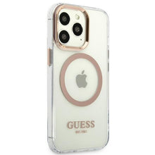 Заредете изображение във визуализатора на галерията – Guess GUHMP13LHTRMD iPhone 13 Pro / 13 6.1 "gold / gold hard case Metal Outline Magsafe - TopMag
