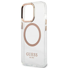 Заредете изображение във визуализатора на галерията – Guess GUHMP13LHTRMD iPhone 13 Pro / 13 6.1 "gold / gold hard case Metal Outline Magsafe - TopMag
