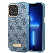 Заредете изображение във визуализатора на галерията – Guess GUHMP13LU4GPRB iPhone 13 Pro / 13 6.1 "blue / blue hard case 4G Logo Plate MagSafe - TopMag
