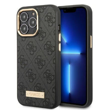Заредете изображение във визуализатора на галерията – Guess GUHMP13LU4GPRK iPhone 13 Pro / 13 6.1 "black / black hard case 4G Logo Plate MagSafe - TopMag
