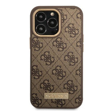 Заредете изображение във визуализатора на галерията – Guess GUHMP13LU4GPRW iPhone 13 Pro / 13 6.1 "brown / brown hard case 4G Logo Plate MagSafe - TopMag
