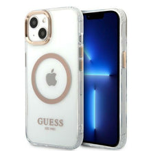 Заредете изображение във визуализатора на галерията – Guess GUHMP13MHTRMD iPhone 13 6.1 "gold / gold hard case Metal Outline Magsafe - TopMag

