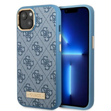 Заредете изображение във визуализатора на галерията – Guess GUHMP13MU4GPRB iPhone 13 6.1 "blue / blue hard case 4G Logo Plate MagSafe - TopMag
