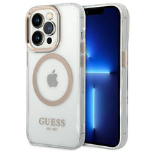 Заредете изображение във визуализатора на галерията – Guess GUHMP14LHTRMD iPhone 14 Pro 6.1 "gold / gold hard case Metal Outline Magsafe - TopMag
