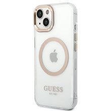 Заредете изображение във визуализатора на галерията – Guess GUHMP14MHTRMD iPhone 14 Plus 6.7 "gold / gold hard case Metal Outline Magsafe - TopMag
