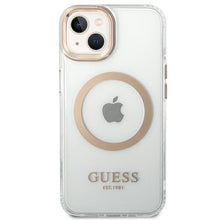 Заредете изображение във визуализатора на галерията – Guess GUHMP14MHTRMD iPhone 14 Plus 6.7 "gold / gold hard case Metal Outline Magsafe - TopMag
