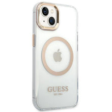 Заредете изображение във визуализатора на галерията – Guess GUHMP14MHTRMD iPhone 14 Plus 6.7 "gold / gold hard case Metal Outline Magsafe - TopMag

