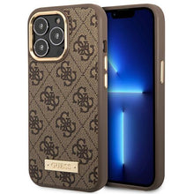 Заредете изображение във визуализатора на галерията – Guess GUHMP14XU4GPRW iPhone 14 Pro Max 6.7 "brown / brown hard case 4G Logo Plate MagSafe - TopMag
