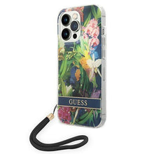 Заредете изображение във визуализатора на галерията – Guess GUOHCP14LHFLSB iPhone 14 Pro 6.1 "blue / blue hardcase Flower Strap - TopMag
