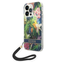 Заредете изображение във визуализатора на галерията – Guess GUOHCP14XHFLSB iPhone 14 Pro Max 6.7 "blue / blue hardcase Flower Strap - TopMag
