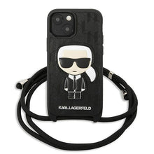 Заредете изображение във визуализатора на галерията – Karl Lagerfeld KLHCP13SCMNIPK iPhone 13 mini 5,4 "hardcase black / black Leather Monogram Patch and Cord Iconik - TopMag
