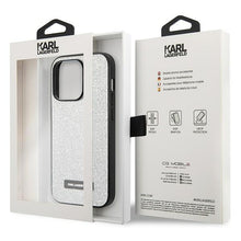 Заредете изображение във визуализатора на галерията – Karl Lagerfeld KLHCP14LG2ELS iPhone 14 Pro 6.1 "hardcase silver / silver Glitter Plaque Logo
