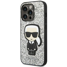 Заредете изображение във визуализатора на галерията – Karl Lagerfeld KLHCP14LGFKPG iPhone 14 Pro 6.1 "hardcase silver / silver Glitter Flakes Ikonik - TopMag
