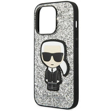 Заредете изображение във визуализатора на галерията – Karl Lagerfeld KLHCP14LGFKPG iPhone 14 Pro 6.1 "hardcase silver / silver Glitter Flakes Ikonik - TopMag
