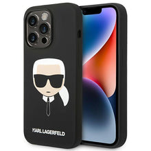 Заредете изображение във визуализатора на галерията – Karl Lagerfeld KLHCP14LSLKHBK iPhone 14 Pro 6.1 "hardcase black / black Silicone Karl`s Head - TopMag
