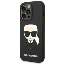 Заредете изображение във визуализатора на галерията – Karl Lagerfeld KLHCP14LSLKHBK iPhone 14 Pro 6.1 "hardcase black / black Silicone Karl`s Head - TopMag
