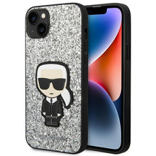 Заредете изображение във визуализатора на галерията – Karl Lagerfeld KLHCP14SGFKPG iPhone 14 6.1 "hardcase silver / silver Glitter Flakes Ikonik - TopMag
