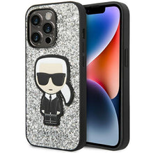 Заредете изображение във визуализатора на галерията – Karl Lagerfeld KLHCP14XGFKPG iPhone 14 Pro Max 6.7 &quot;hardcase silver / silver Glitter Flakes Ikonik - TopMag
