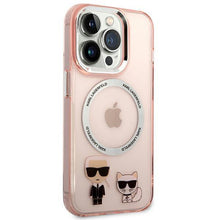 Заредете изображение във визуализатора на галерията – Karl Lagerfeld KLHMP14LHKCP iPhone 14 Pro 6.1 "hardcase pink / pink Karl &amp; Choupette Aluminum Magsafe - TopMag
