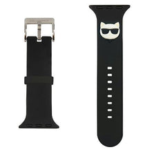 Заредете изображение във визуализатора на галерията – Karl Lagerfeld KLAWMSLCK Apple Watch Strap 38/40 / 41mm black / black strap Silicone Choupette Heads - TopMag
