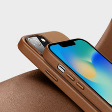 Заредете изображение във визуализатора на галерията – Dux Ducis Grit Leather Case for iPhone 14 Elegant Faux Leather Cover (MagSafe Compatible) Brown

