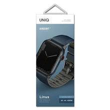 Заредете изображение във визуализатора на галерията – UNIQ pasek Linus Apple Watch Series 4/5/6/7/8/SE/SE2/Ultra 42/44/45mm. Airosoft Silicone niebieski/nautical blue - TopMag
