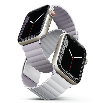 UNIQ pasek Revix Apple Watch Series 4/5/6/7/8/SE/SE2 38/40/41mm. Reversible Magnetic lilak-biały/lilac-white - TopMag