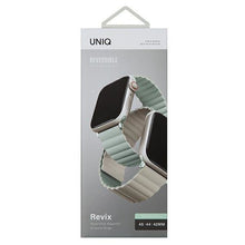 Заредете изображение във визуализатора на галерията – UNIQ pasek Revix Apple Watch Series 4/5/6/7/8/SE/SE2/Ultra 42/44/45mm. Reversible Magnetic szałwia-beżowy/sage-beige - TopMag
