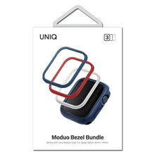 Заредете изображение във визуализатора на галерията – UNIQ ramki do Moduo 3in1 Apple Watch Series 4/5/6/7/8/SE 44/45mm Niebieski-Czerwony-Biały/Blue-Red-White - TopMag

