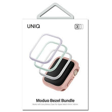 Заредете изображение във визуализатора на галерията – UNIQ ramki do Moduo 3in1 Apple Watch Series 4/5/6/7/8/SE 40/41mm Szałwiowy-Lillak-Biały/Sage-Lilac-White - TopMag
