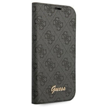 Заредете изображение във визуализатора на галерията – Guess GUBKP14XHG4SHK iPhone 14 Pro Max 6.7 "black / black book 4G Vintage Gold Logo
