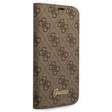 Заредете изображение във визуализатора на галерията – Guess GUBKP14XHG4SHW iPhone 14 Pro Max 6.7 "brown / brown book 4G Vintage Gold Logo
