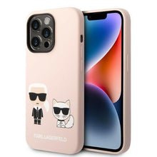 Заредете изображение във визуализатора на галерията – Karl Lagerfeld KLHMP14LSSKCI iPhone 14 Pro 6.1 "hardcase light pink / light pink Silicone Karl &amp; Choupette Magsafe
