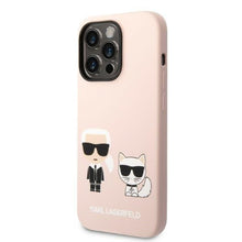 Заредете изображение във визуализатора на галерията – Karl Lagerfeld KLHMP14LSSKCI iPhone 14 Pro 6.1 "hardcase light pink / light pink Silicone Karl &amp; Choupette Magsafe
