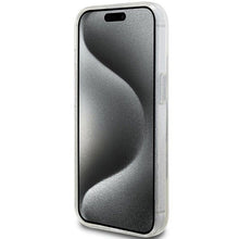Заредете изображение във визуализатора на галерията – Original faceplate case GUESS GUHCP15MLFCSEGT for iPhone 15 Plus (Liquid Glitter Gold Stripes / transparent)
