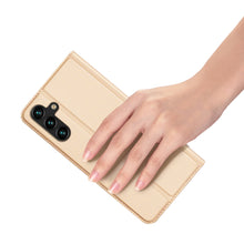 Заредете изображение във визуализатора на галерията – Dux Ducis Skin Pro Case for Samsung Galaxy A14 5G Flip Card Wallet Stand Gold
