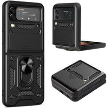 Заредете изображение във визуализатора на галерията – Hybrid Armor Camshield case for Samsung Galaxy Z Flip 4 armored case with camera cover black
